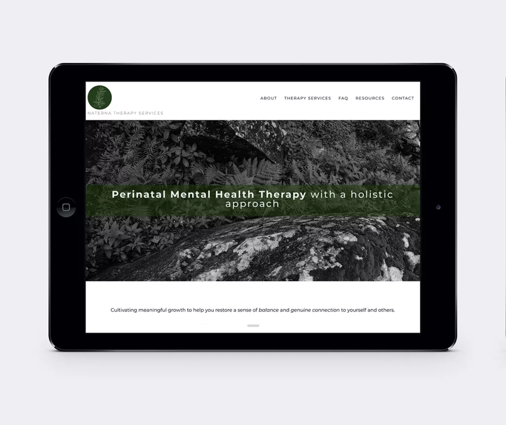 An iPad with the homepage for Naterna Therapy Services pulled up.